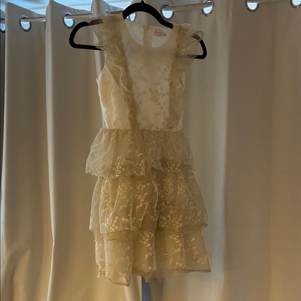 wonder nation Cream and Gold Ruffle Tiered Formal Dress